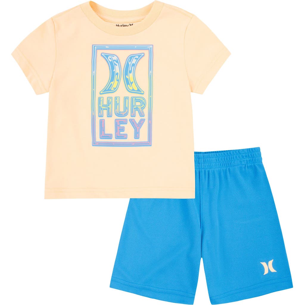 Shop Hurley Kids' Jersey T-shirt & Mesh Shorts Set In Melon Tint