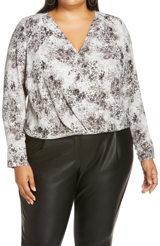 Halogen Cross Front Blouse In Grey Wash Dot