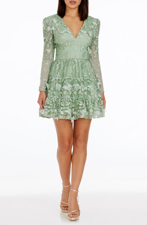 Dress The Population Marcy Floral Long Sleeve Minidress In Sage Multi