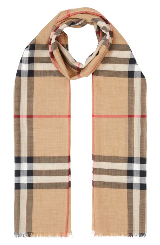 Shop Burberry Giant Check Print Wool & Silk Scarf In Archive Beige