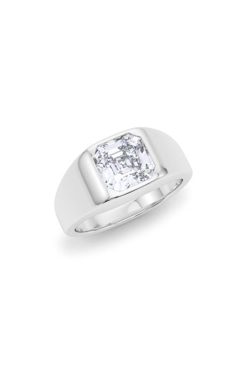 Men's Asscher Cut Lab Created Diamond Signet Ring in 18K White Gold