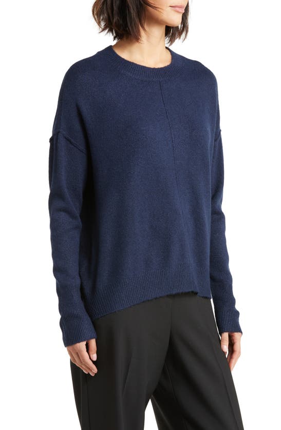 Shop Vince Camuto Exposed Seam Crewneck Sweater In Classic Navy