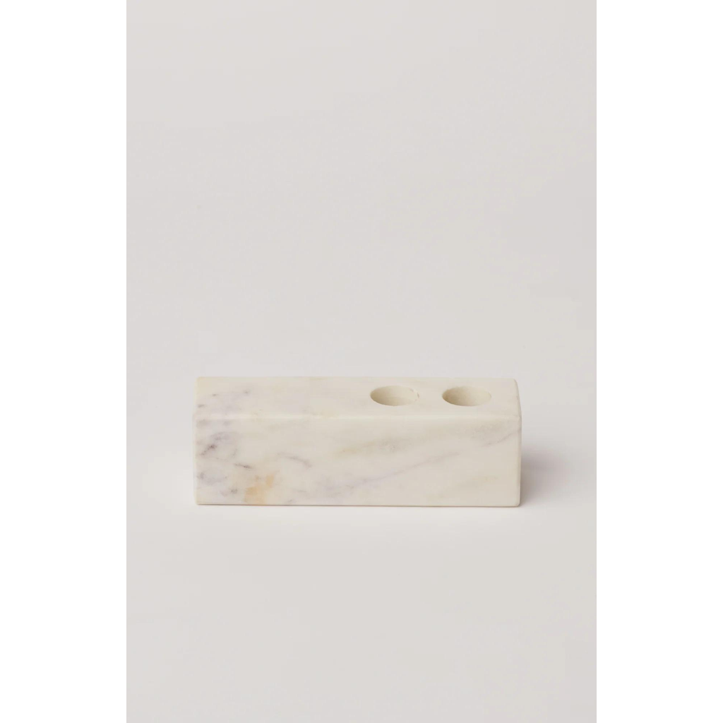 Fleck Marble Candle Holder In White