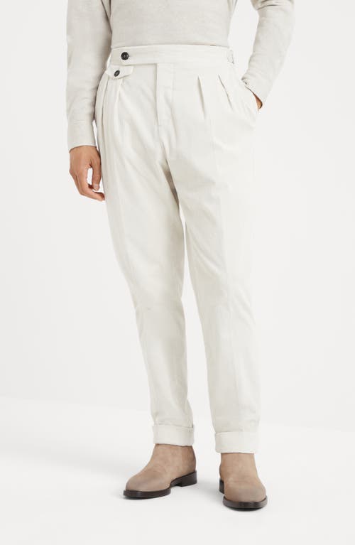 Shop Brunello Cucinelli Comfort Cotton And Cashmere Corduroy Tailor Fit Trousers With Reversed Double Ple In Chalk