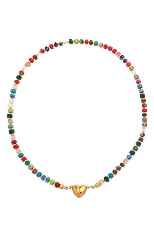 Celeste Beaded Heart Clasp Necklace in Red Multi/Yellow Gold