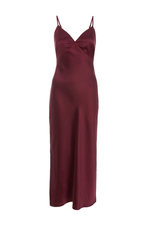 Shop Quiz Satin V Neck Slip Maxi Dress In Wine