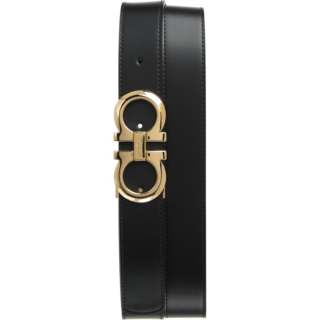 Ferragamo Reversible Double Gancio Leather Belt In Black/hickory