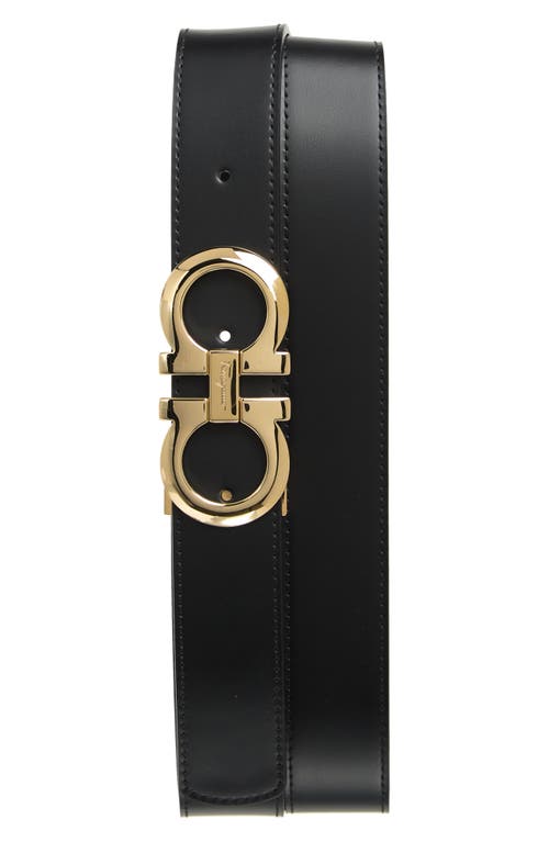 Shop Ferragamo Reversible Double Gancio Leather Belt In Black/hickory