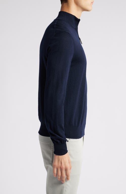 Shop Canali Quarter Zip Wool Sweater In Navy