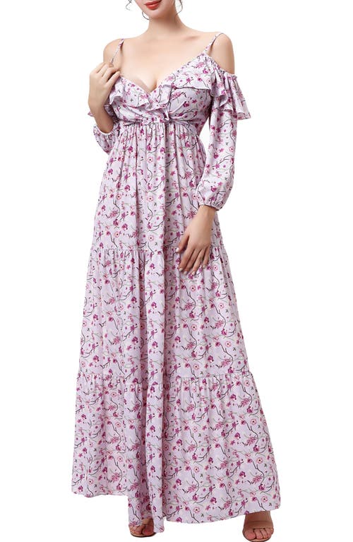 Kimi and Kai Raina Cold Shoulder Long Sleeve Maternity Dress in Purple Multi