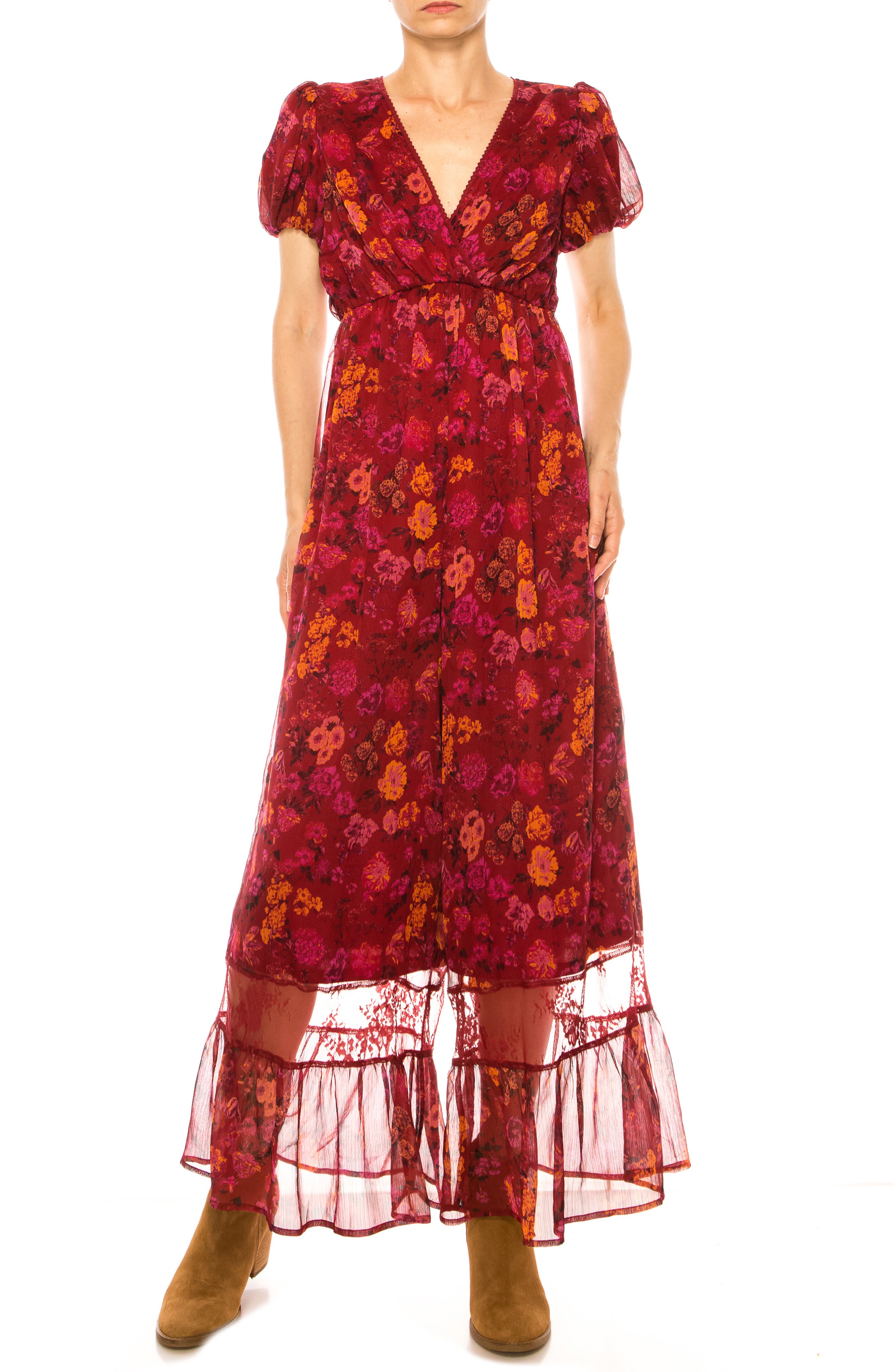 A COLLECTIVE STORY Floral Puff Sleeve Wide Leg Jumpsuit in Desert Rose 