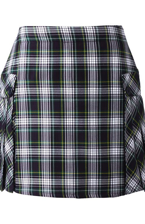 Shop Lands' End School Uniform Young  Side Pleat Plaid Skort Above The Knee In White/evergreen Plaid