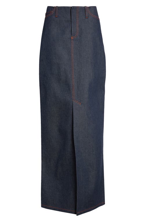 Shop Meryll Rogge Front Slit Denim Maxi Skirt In Dark Blue