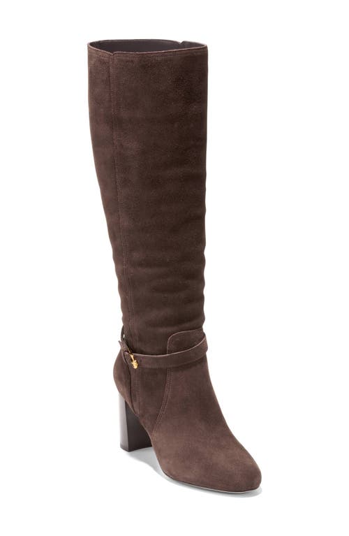 Shop Cole Haan Glendale Buckle Knee High Boot In Dark Chocolate Suede