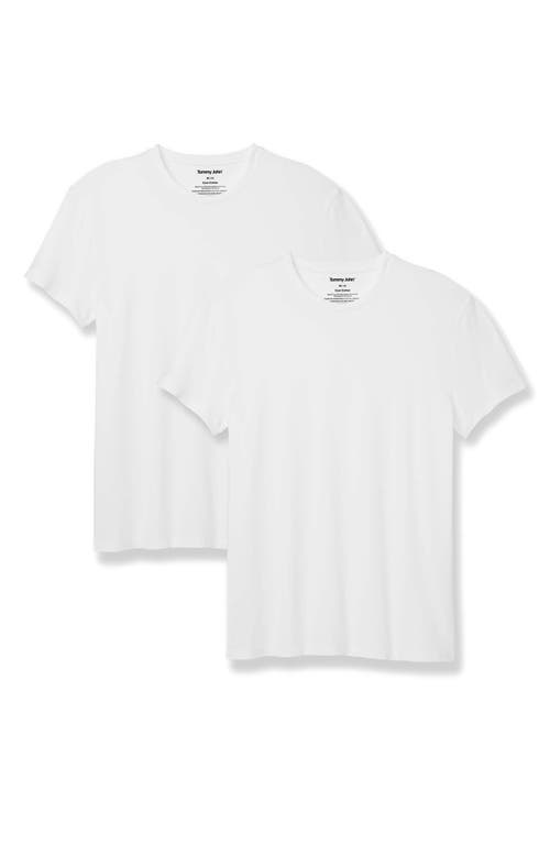 Tommy John 2-Pack Cool Stretch Cotton Crewneck Undershirts in White Double