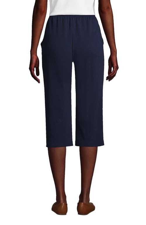 Lands' End Tall Sport Knit High Rise Elastic Waist Capri Pants In Radiant Navy
