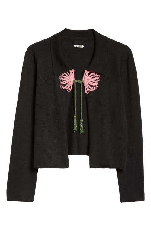 Shop Bode Abilene Beaded Wool Cardigan In Black