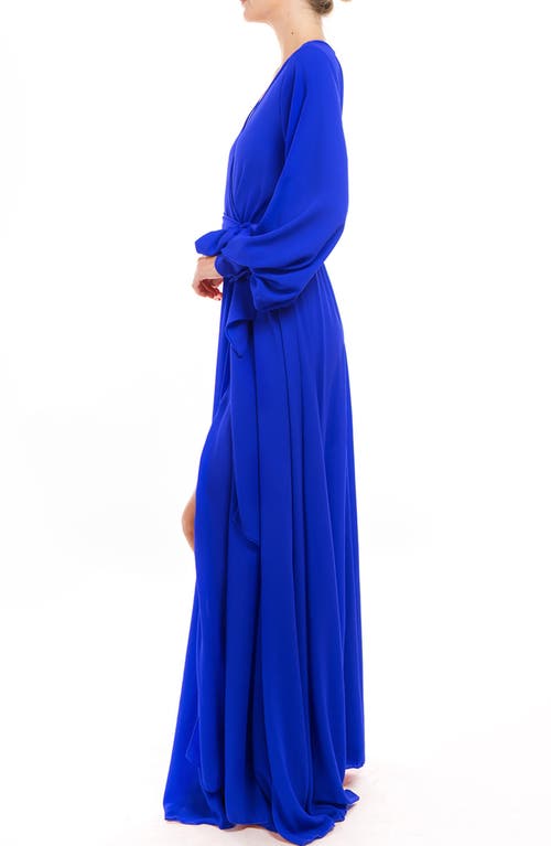 Meghan La Surplice V-neck Self Tie Wrap Maxi Dress In Royal