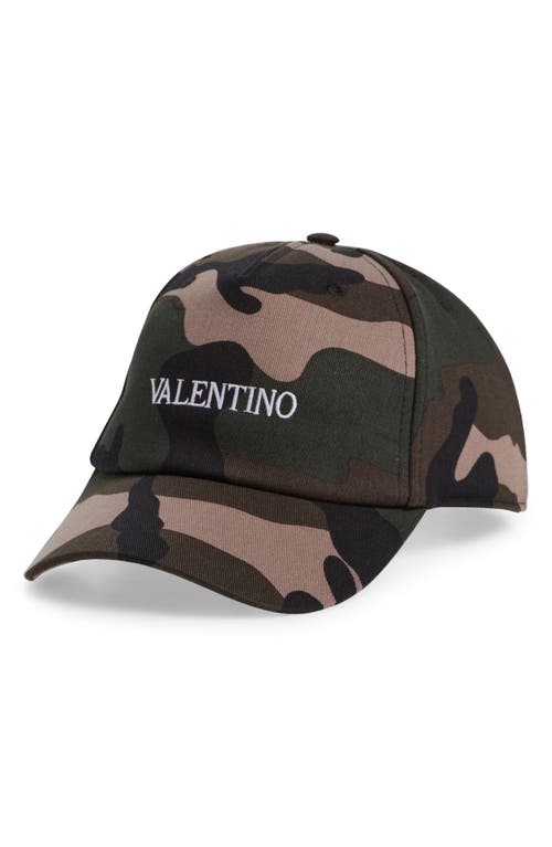 Shop Valentino Garavani Embroidered Logo Camo Baseball Cap In Camouflage/bianco