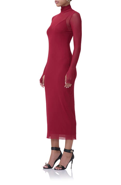 Shop Afrm Shailene Long Sleeve Turtleneck Mesh Dress In Rhubarb