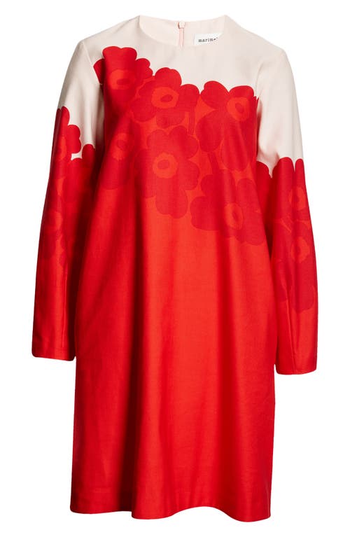 Shop Marimekko Sievä Unikko Long Sleeve Cotton & Linen Dress In Light Pink Red