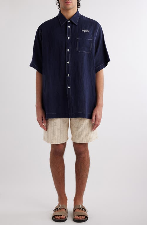 Shop Givenchy Oversize Short Sleeve French Linen Button-up Shirt In Navy