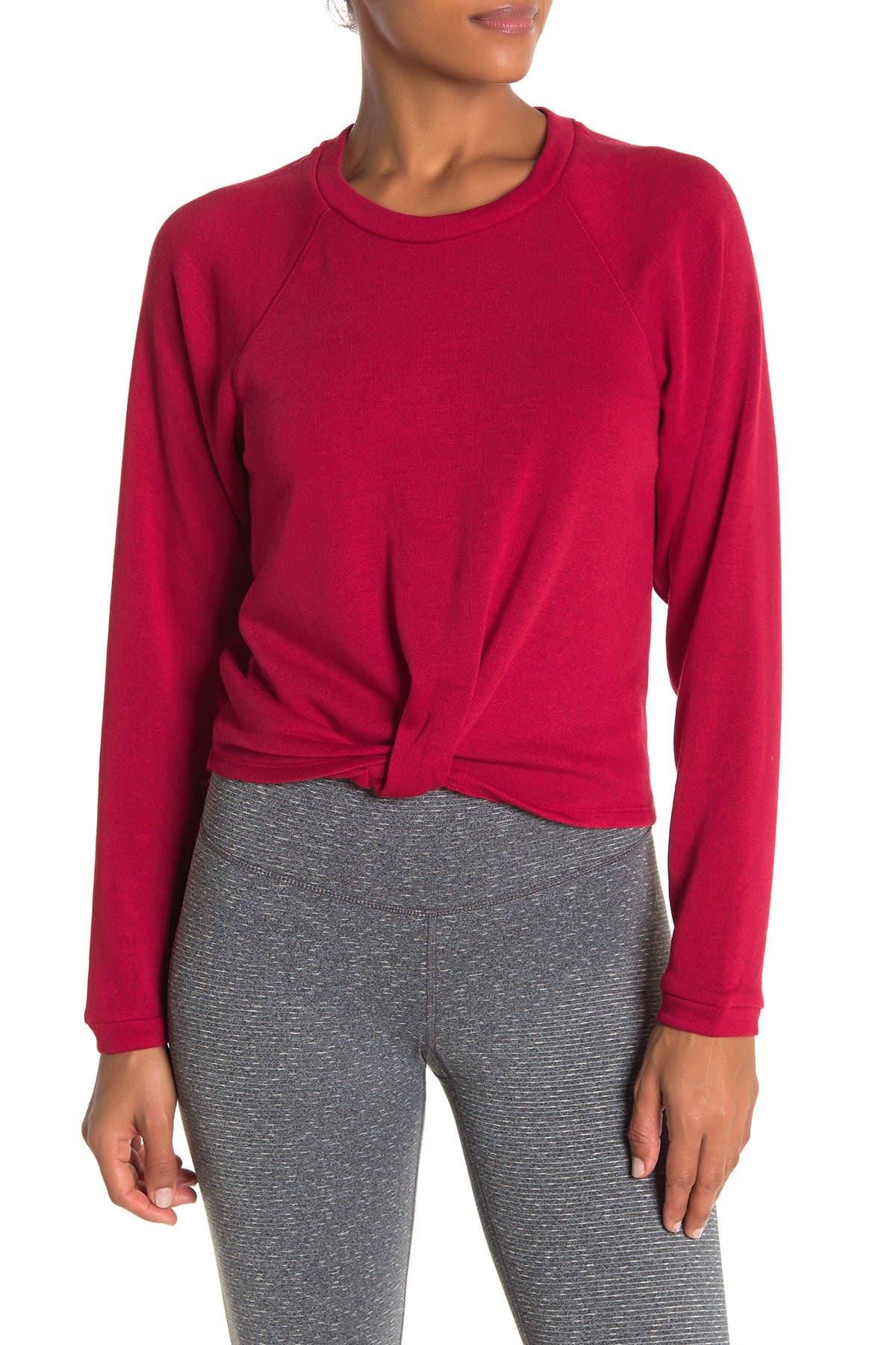 twisted front knit long sleeve sweater