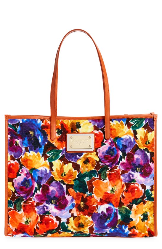 Shop Dolce & Gabbana Shopping Floral Canvas Tote In Orange Back