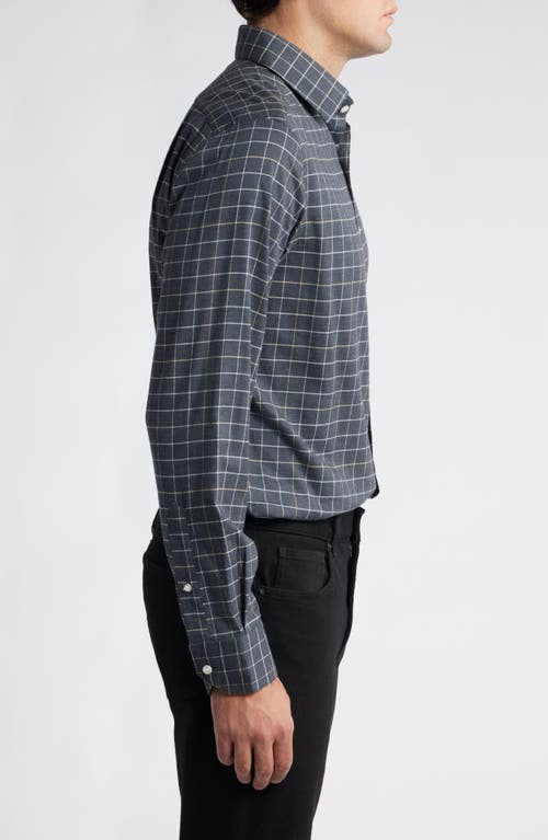 Shop Scott Barber Windowpane Check Stretch Cotton & Cashmere Button-up Shirt In Charcoal