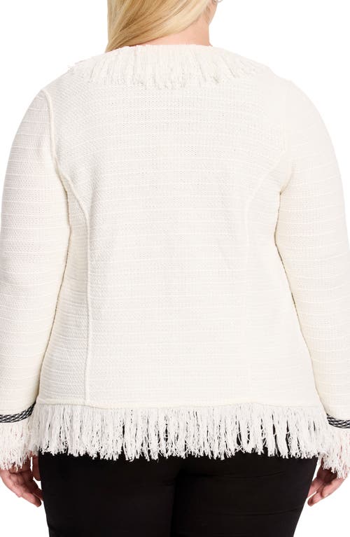 Shop Nic + Zoe Nic+zoe Fringe Mix Statement Knit Jacket In Classic Cream