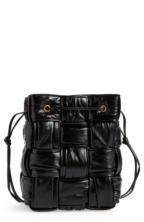 Bottega Veneta Cassette Plissé Intrecciato Leather Bucket Bag in Black-Gold at Nordstrom