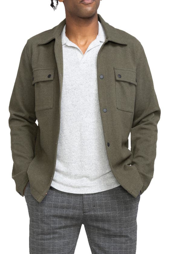 Civil Society Snap Front Knit Jacket In Olive