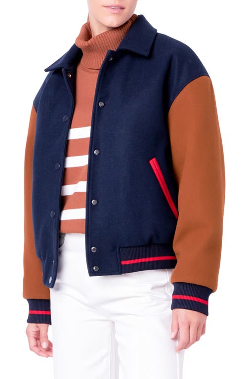 Shop English Factory Colorblock Bomber Jacket In Navy Multi