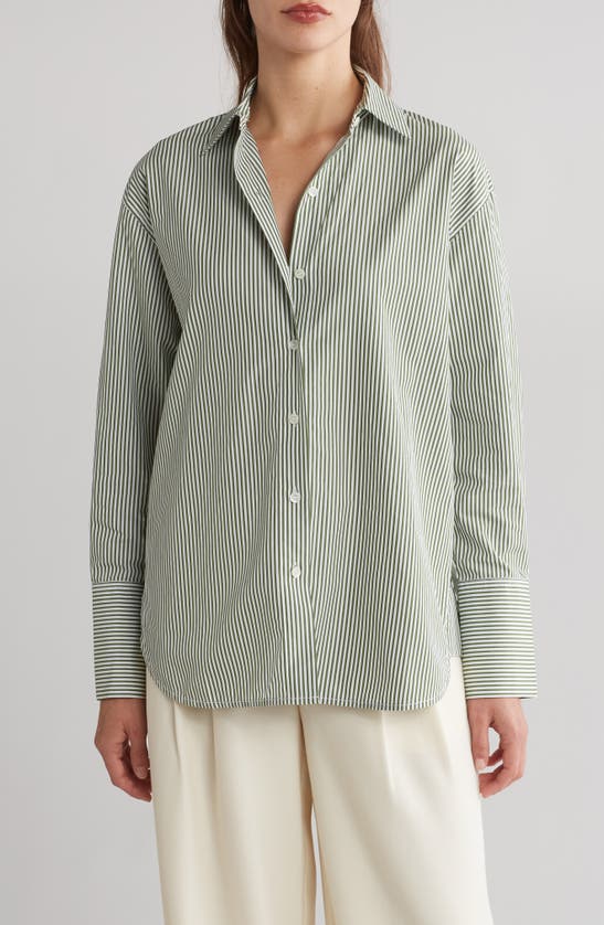 Shop Rebecca Taylor Yarn Dye Stripe Cotton Button-up Shirt In Yarn Dye Moss Combo