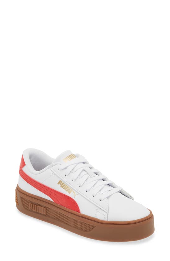 Puma Smash V3 Platform Sneaker In White-for All Time Red-gold