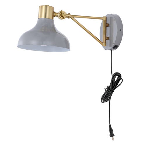 Shop Jonathan Y Lynn Swing Arm 1-light Modern Midcentury Iron Usb Charging Port Led Sconce In Gray