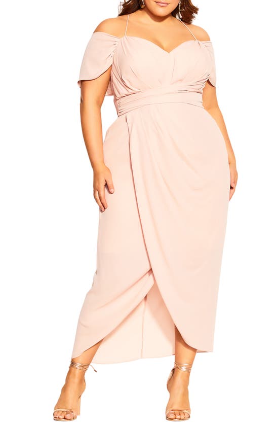 Shop City Chic Entwine Cold Shoulder Dress In Ballet Pink