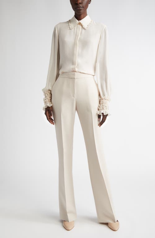 Shop Lafayette 148 New York Saint Mark's Wool & Silk Crepe Flare Pants In Pearl