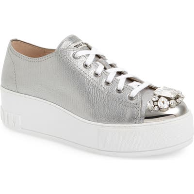 Miu Miu Crystal Cap Toe Sneaker, Metallic