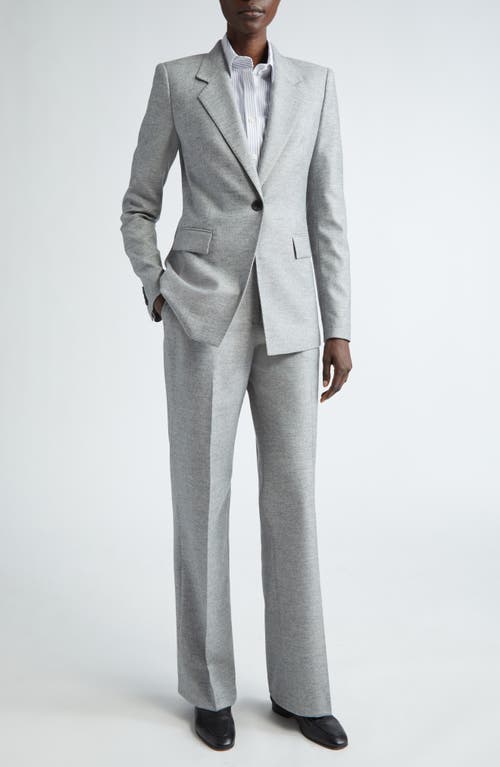 Shop Lafayette 148 New York Gates Full Length Virgin Wool & Silk Blend Straight Leg Trousers In Nickel Multi