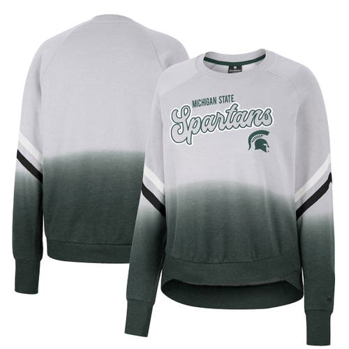 Women's Colosseum Gray Michigan State Spartans Cue Cards Dip-Dye Raglan Pullover Sweatshirt