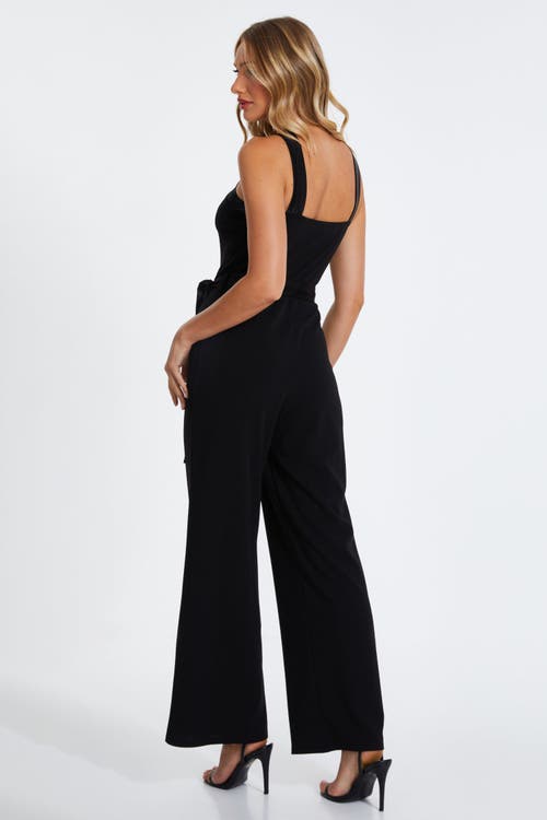 Quiz Scuba Crepe Halter Jumpsuit With Satin Trim In Black