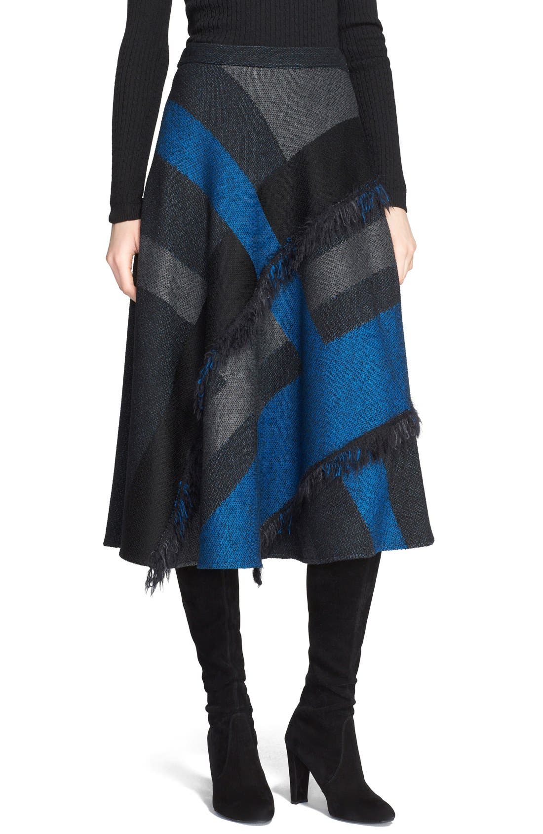 St. John Collection Fringe Detail Plaid Midi Skirt Nordstrom