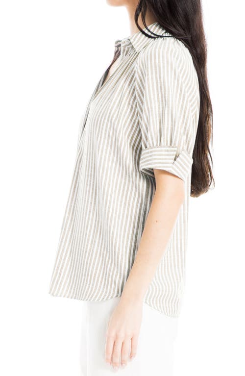 Shop Max Studio Stripe Short Sleeve Blouse In Taupe/black Framed Stripe