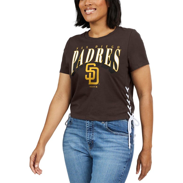 Shop Wear By Erin Andrews Brown San Diego Padres Side Lace-up Cropped T-shirt