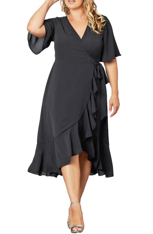 Kiyonna Chloe Midi Wrap Dress in Black Noir