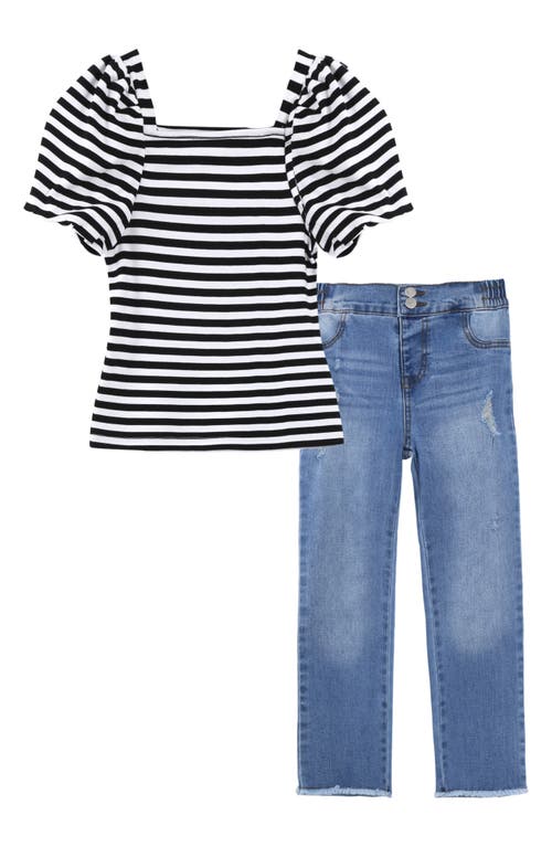 Habitual Kids Kids' Stripe Top & Stretch Jeans Set in Black/White Stripe