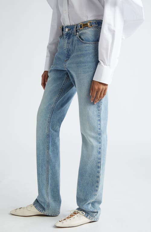 Shop Stella Mccartney Hardware Detail Denim Straight Leg Jeans In Vintage Blue Denim