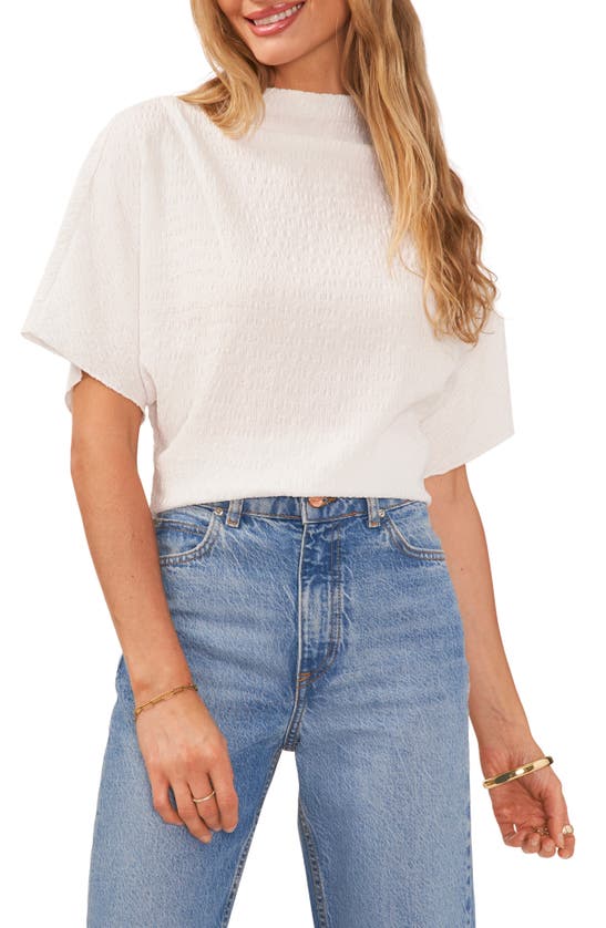 Shop Vince Camuto Textured Mock Neck Top In Ultra White