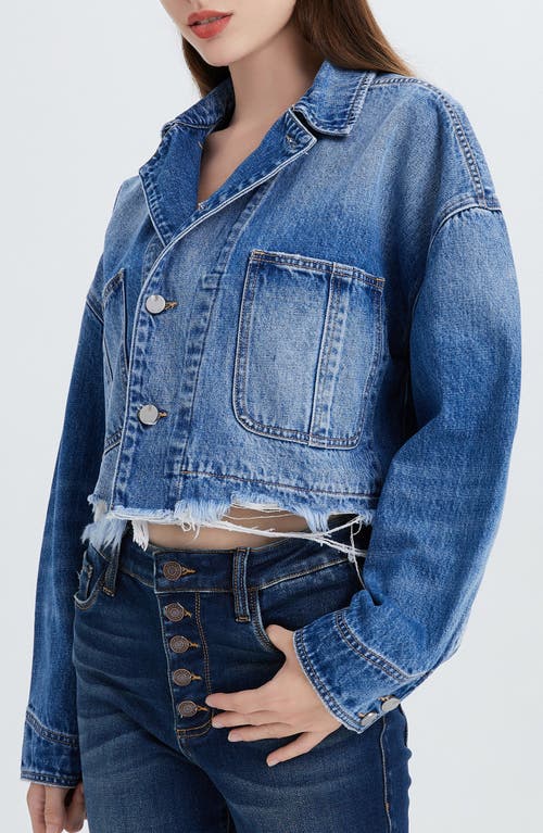 Shop Bayeas Frayed Crop Denim Jacket In Medium Blue